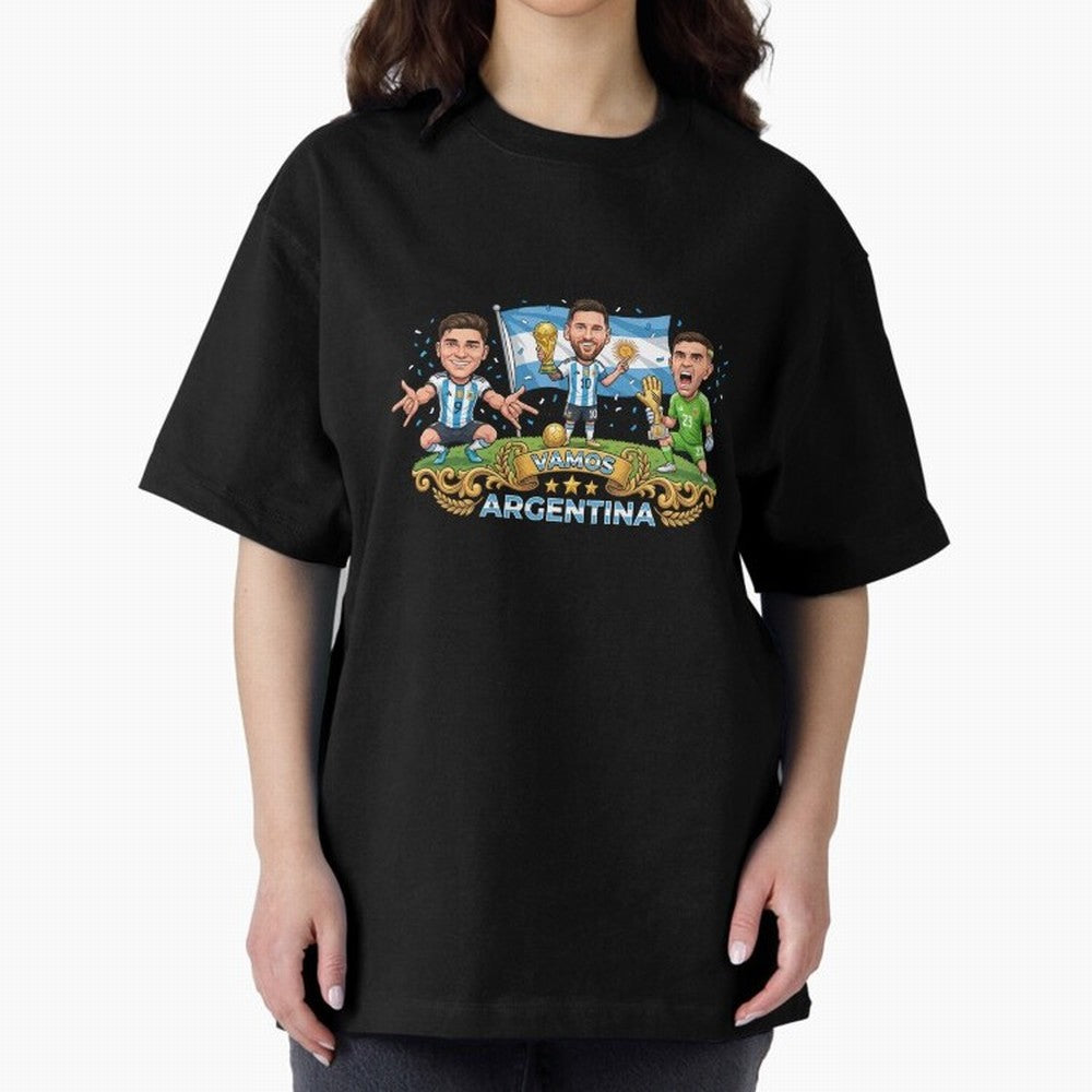 Argentina World Champions Messi Cartoon Classic T-Shirt Cheer for FIFA World Cup 2026 Driven by Neymar, England and Germany Energy, Champion Mindset, Group Stage Buzz, Knockout Tension and Passionate Fan Culture; Ideal for Passionate Fans Who Love