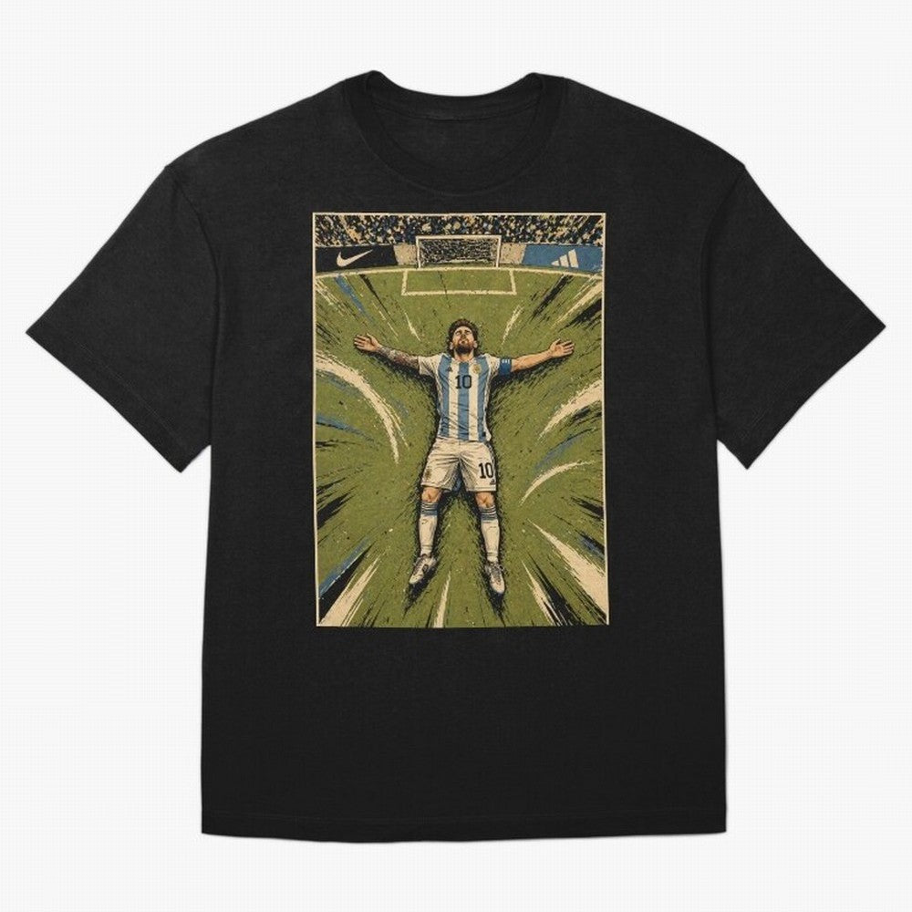 Messi Argentine Football Legend Celebration Poster | Vintage Comic Soccer Champion Art Classic T-Shirt Turn Every Weekend Toward FIFA World Cup 2026 USA Canada Mexico for Fans of Mbappe and Neymar and Portugal, Bringing Football Passion, Legendary