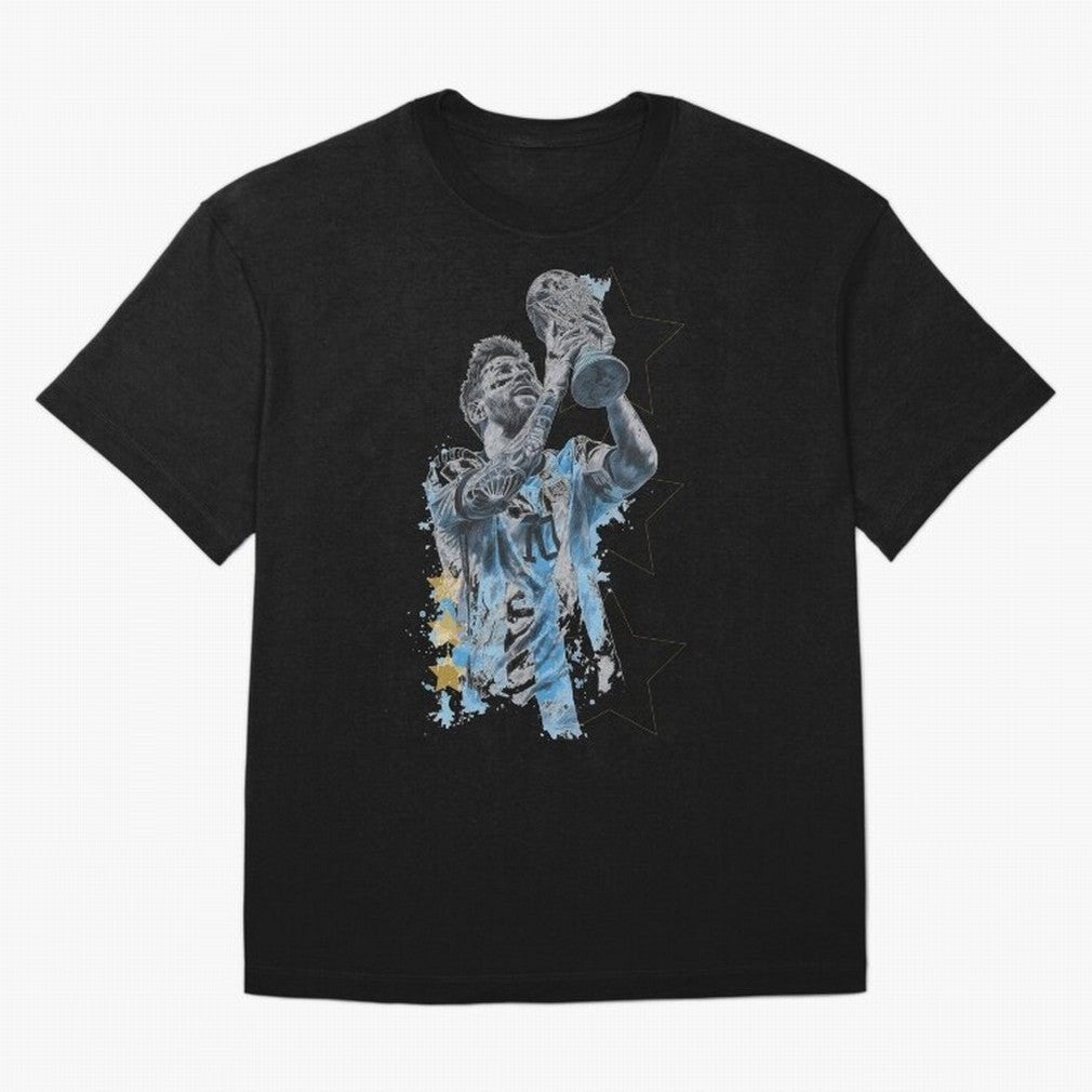 Messi with the World Cup Classic T-Shirt Celebrate the Road through FIFA World Cup 2026 Driven by Mbappe and Neymar, Argentina, France and Brazil Energy, Match Day Excitement, Supporter Culture, Golden Goals and Global Football Passion; Created for