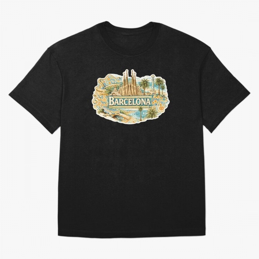 Barcelona Souvenir Sagrada Familia and Mosaic Design Oversized T-Shirt Elevate FIFA World Cup 2026 Capturing Cristiano Ronaldo, Haaland and CR7, Argentina, France and Brazil Energy, Championship Spirit, Famous Goals, Roaring Crowds and