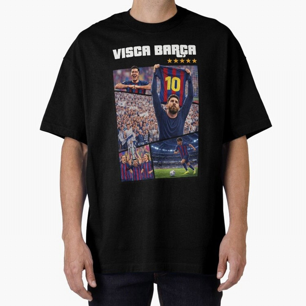 Visca Bar?a Legends Poster | Messi 10 FC Barcelona Art Oversized T-Shirt Celebrate Supporters United by FIFA World Cup 2026 Group Stage Filled with CR7 and Messi, Spain and Netherlands Energy, Football Festival Excitement, Trophy Ambitions, Country