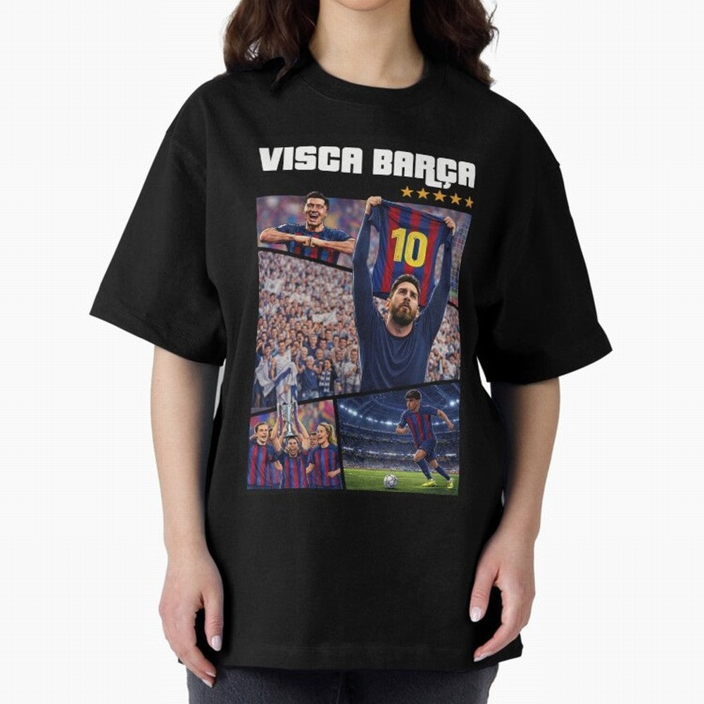 Visca Bar?a Legends Poster | Messi 10 FC Barcelona Art Oversized T-Shirt Celebrate Supporters United by FIFA World Cup 2026 Group Stage Filled with CR7 and Messi, Spain and Netherlands Energy, Football Festival Excitement, Trophy Ambitions, Country