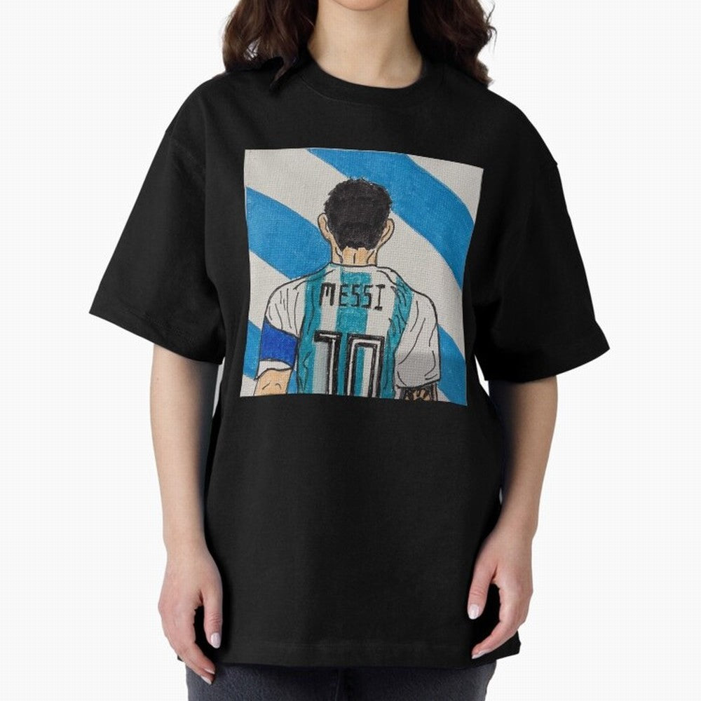 Messi Artwork Oversized T-Shirt Celebrate the Biggest Stage of FIFA World Cup 2026 for Fans of Cristiano Ronaldo and Germany, Bringing Vintage Soccer Flavor, Modern Football Stars, National Flags and Final Night Emotion; Made for Die Hard