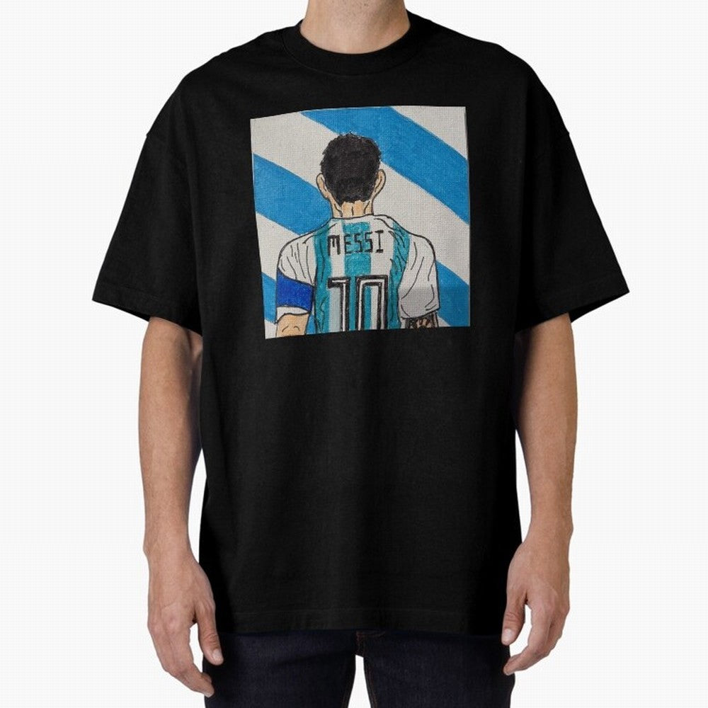 Messi Artwork Oversized T-Shirt Celebrate the Biggest Stage of FIFA World Cup 2026 for Fans of Cristiano Ronaldo and Germany, Bringing Vintage Soccer Flavor, Modern Football Stars, National Flags and Final Night Emotion; Made for Die Hard