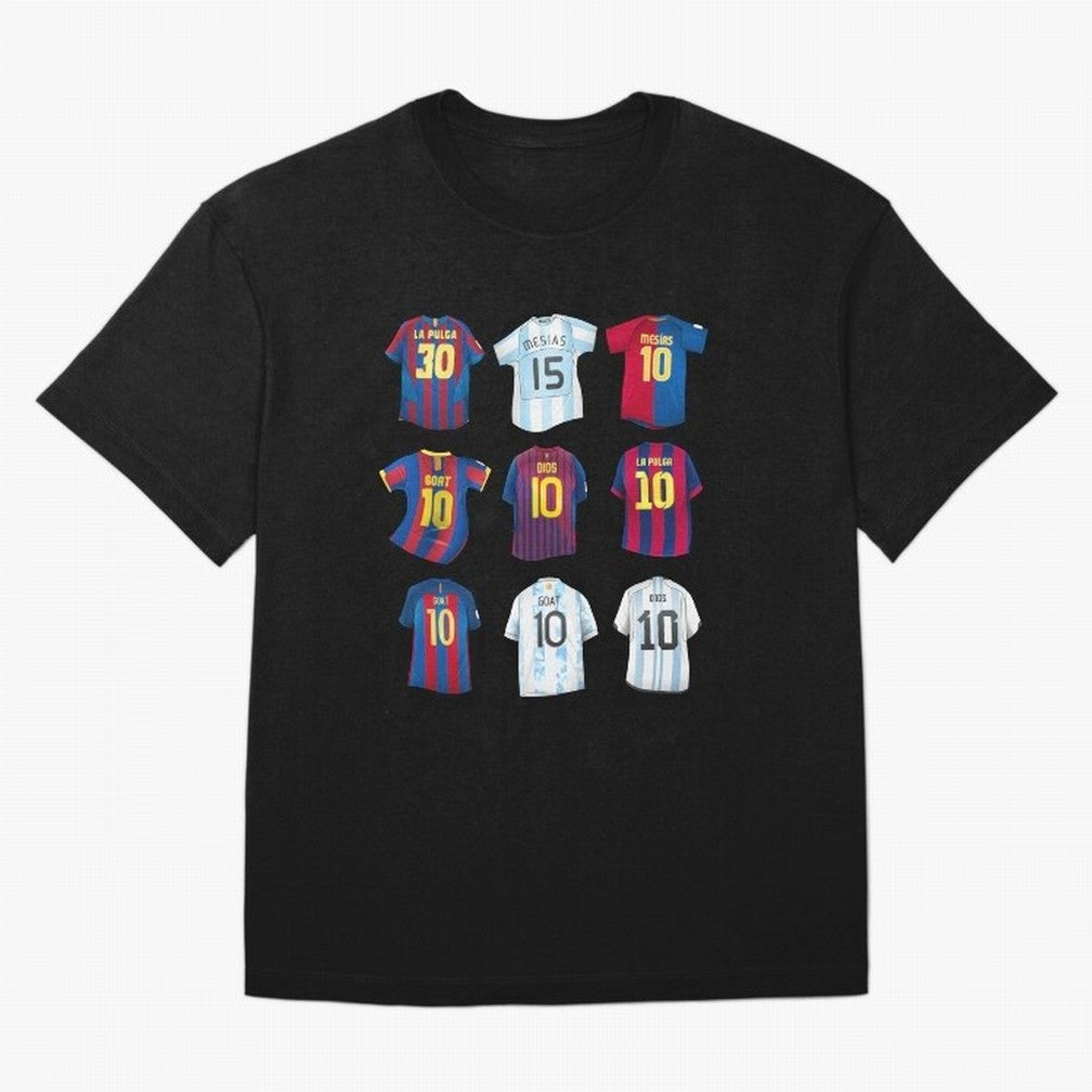 Messi Era Football Jerseys Oversized T-Shirt Discover the FIFA World Cup 2026 Group Stage Journey through Messi Highlights, Argentina, France and Brazil Pride, Sports Nostalgia, International Competition, Famous Players and Unforgettable Victories;