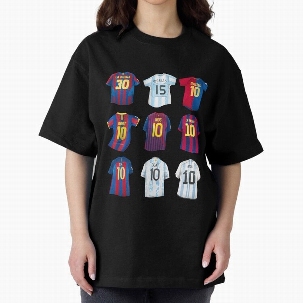 Messi Era Football Jerseys Oversized T-Shirt Discover the FIFA World Cup 2026 Group Stage Journey through Messi Highlights, Argentina, France and Brazil Pride, Sports Nostalgia, International Competition, Famous Players and Unforgettable Victories;