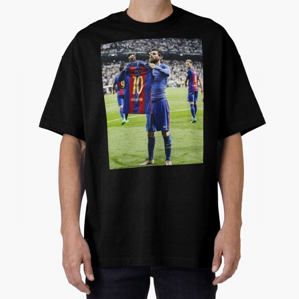 Lional Messi Poster Design Oversized T-Shirt Relive Match Day Hype around FIFA World Cup 2026 USA Canada Mexico, Neymar, England, France and Netherlands, Champion Mindset, Group Stage Buzz, Knockout Tension and Passionate Fan Culture; Ideal for
