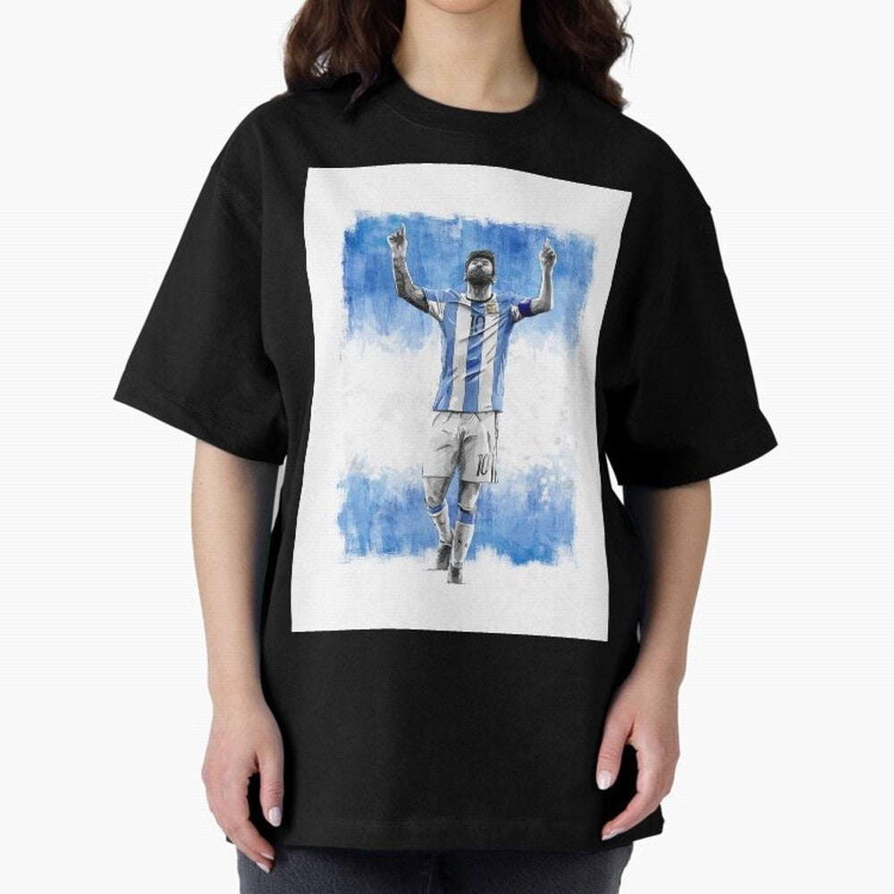 Messi Argentina Football Drawing Oversized T-Shirt Stand with FIFA World Cup 2026 USA Canada Mexico for Fans of CR7 and Argentina, France and Brazil, Bringing Match Day Excitement, Supporter Culture, Golden Goals and Global Football Passion; Built