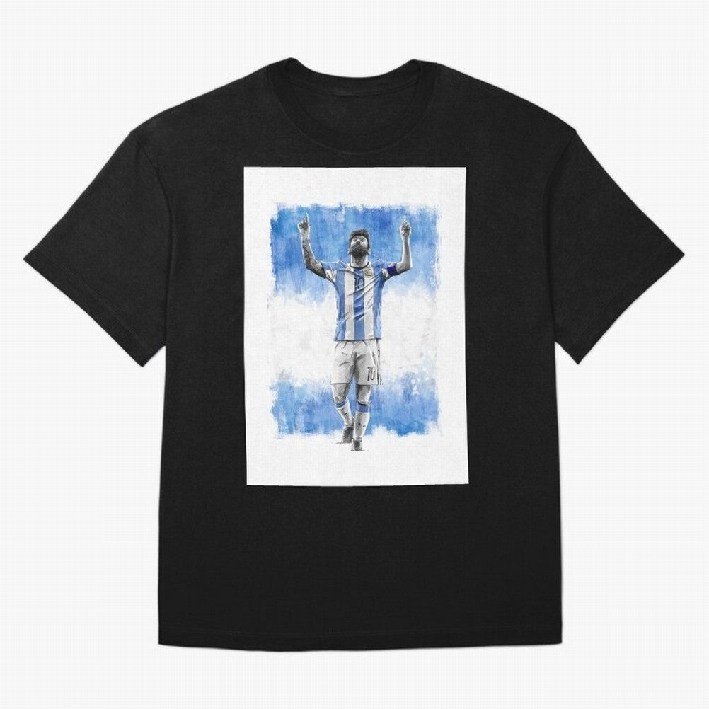 Messi Argentina Football Drawing Oversized T-Shirt Stand with FIFA World Cup 2026 USA Canada Mexico for Fans of CR7 and Argentina, France and Brazil, Bringing Match Day Excitement, Supporter Culture, Golden Goals and Global Football Passion; Built