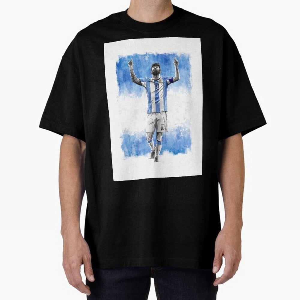 Messi Argentina Football Drawing Oversized T-Shirt Stand with FIFA World Cup 2026 USA Canada Mexico for Fans of CR7 and Argentina, France and Brazil, Bringing Match Day Excitement, Supporter Culture, Golden Goals and Global Football Passion; Built