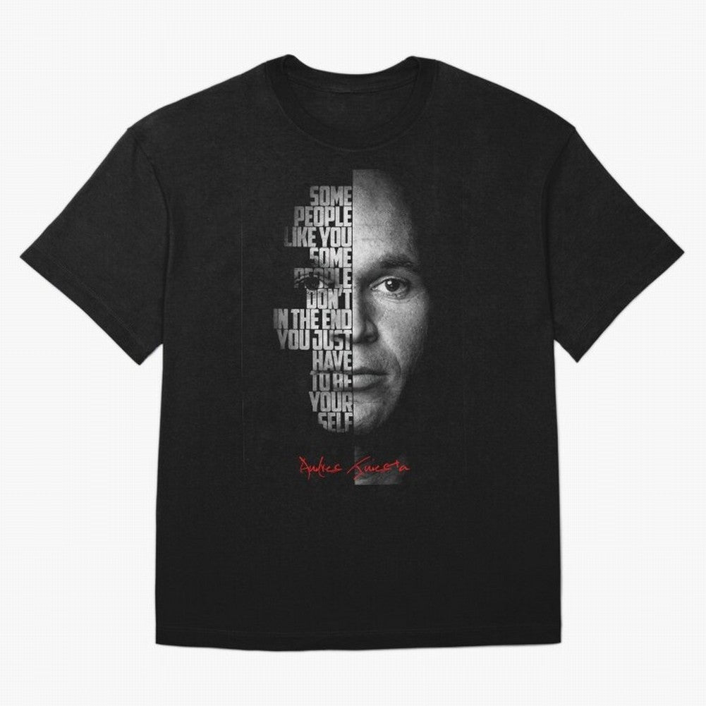 Black and white Andres Iniesta Quote. Oversized T-Shirt Show Your Tournament Heart for FIFA World Cup 2026 USA Canada Mexico for Fans of Messi and Spain, Bringing Football Passion, Legendary Performances, Festival Vibes and Supporter Community;