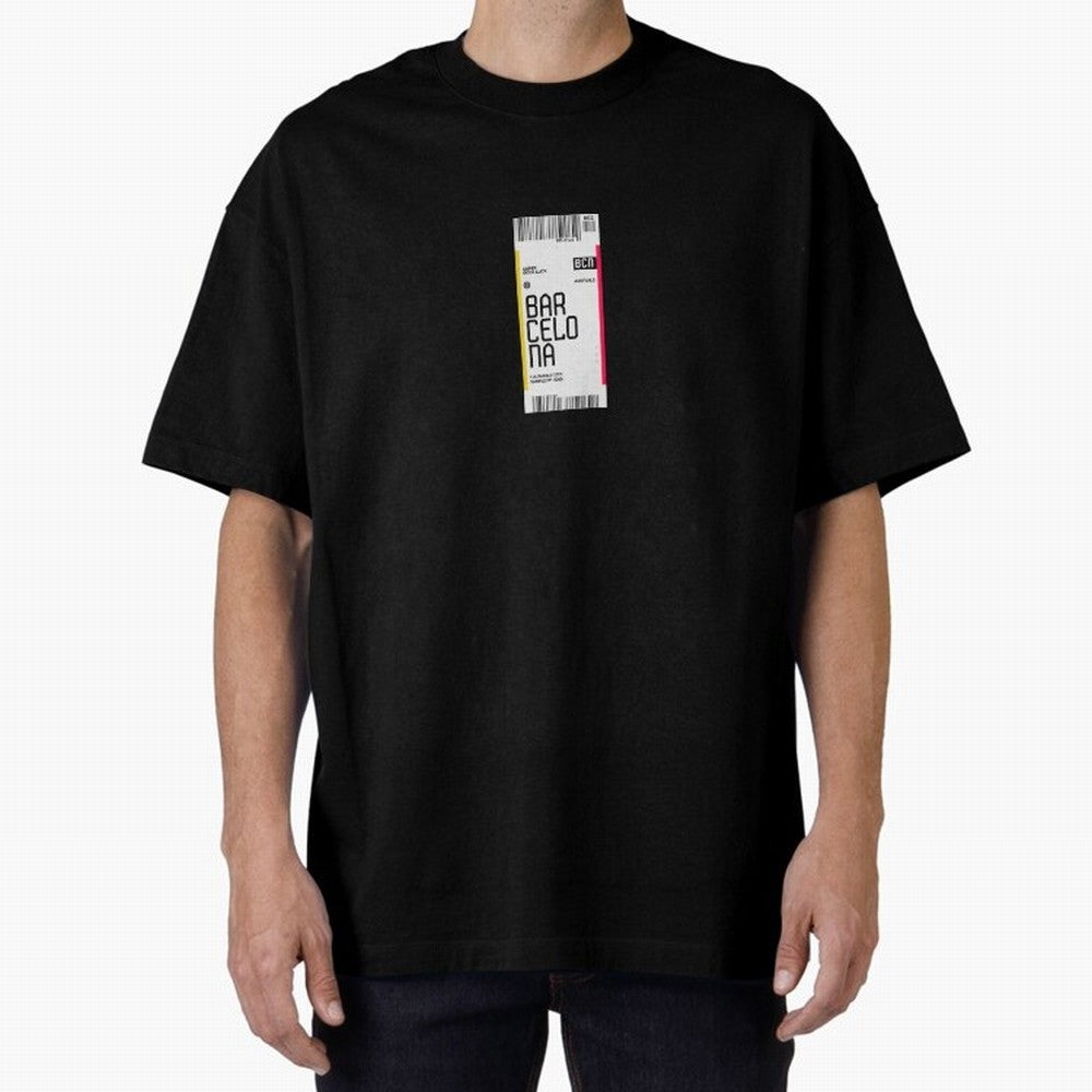 Barcelona Boarding Pass Sparin Travel Ticket Classic T-Shirt Showcase Global Football Passion for FIFA World Cup 2026 USA Canada Mexico, with Messi, CR7 and Mbappe, Spain and Netherlands, Vintage Soccer Flavor, Modern Football Stars, National Flags
