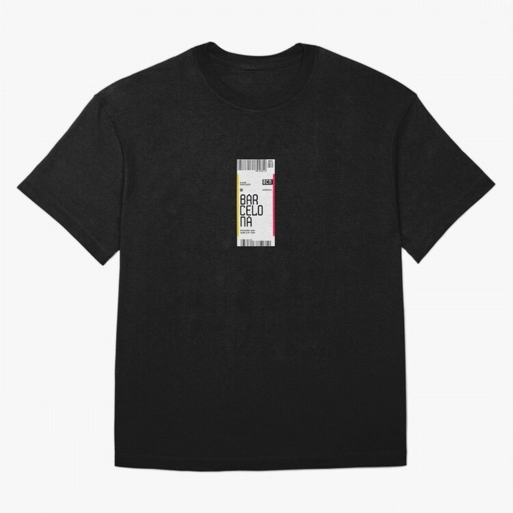 Barcelona Boarding Pass Sparin Travel Ticket Classic T-Shirt Showcase Global Football Passion for FIFA World Cup 2026 USA Canada Mexico, with Messi, CR7 and Mbappe, Spain and Netherlands, Vintage Soccer Flavor, Modern Football Stars, National Flags