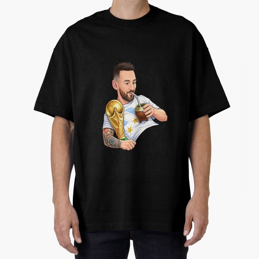Messi drinking mate and his World Cup trophy Graphic T-Shirt Honor the Football Icons of Match Day Hype around FIFA World Cup 2026 USA Canada Mexico, Cristiano Ronaldo, Haaland and CR7, Portugal, Football Festival Excitement, Trophy Ambitions,