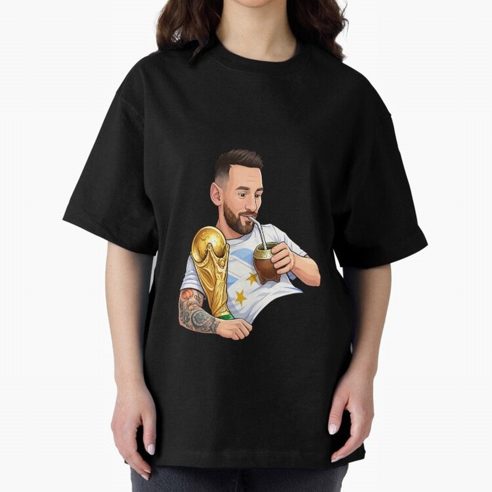 Messi drinking mate and his World Cup trophy Graphic T-Shirt Honor the Football Icons of Match Day Hype around FIFA World Cup 2026 USA Canada Mexico, Cristiano Ronaldo, Haaland and CR7, Portugal, Football Festival Excitement, Trophy Ambitions,