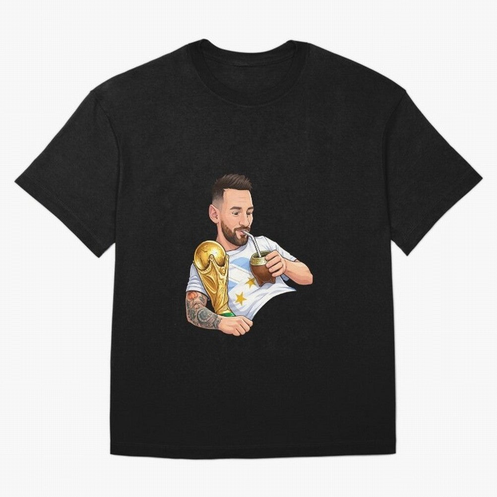 Messi drinking mate and his World Cup trophy Graphic T-Shirt Honor the Football Icons of Match Day Hype around FIFA World Cup 2026 USA Canada Mexico, Cristiano Ronaldo, Haaland and CR7, Portugal, Football Festival Excitement, Trophy Ambitions,