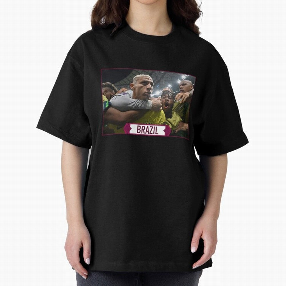 Brazil World Cup Oversized T-Shirt Embrace Global Football Passion for FIFA World Cup 2026 Group Stage, with Messi, Brazil, Classic Soccer Heritage, Championship Pressure, Fan Loyalty and International Pride; Created for Match Day Parties, Soccer