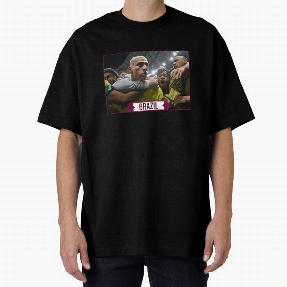 Brazil World Cup Oversized T-Shirt Embrace Global Football Passion for FIFA World Cup 2026 Group Stage, with Messi, Brazil, Classic Soccer Heritage, Championship Pressure, Fan Loyalty and International Pride; Created for Match Day Parties, Soccer