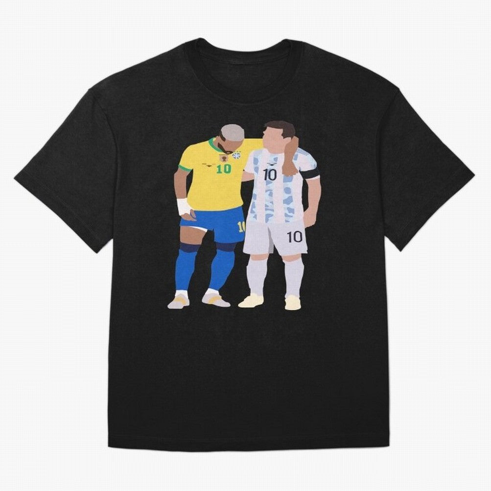 Messi and Neymar Copa America Friends Oversized T-Shirt Honor Football Greatness during FIFA World Cup 2026 Group Stage Spirit, Celebrating Netherlands, CR7, Vintage Soccer Flavor, Modern Football Stars, National Flags and Final Night Emotion;