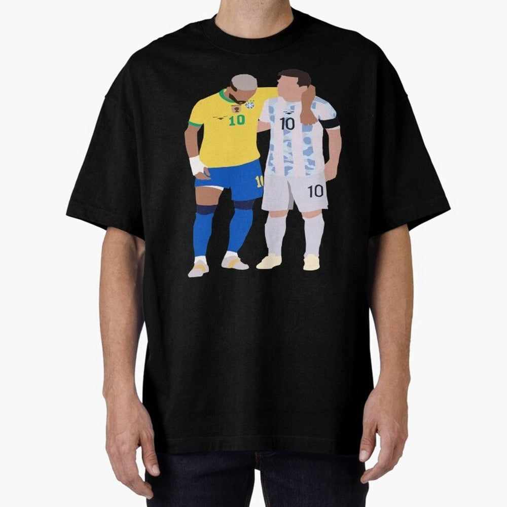 Messi and Neymar Copa America Friends Oversized T-Shirt Honor Football Greatness during FIFA World Cup 2026 Group Stage Spirit, Celebrating Netherlands, CR7, Vintage Soccer Flavor, Modern Football Stars, National Flags and Final Night Emotion;