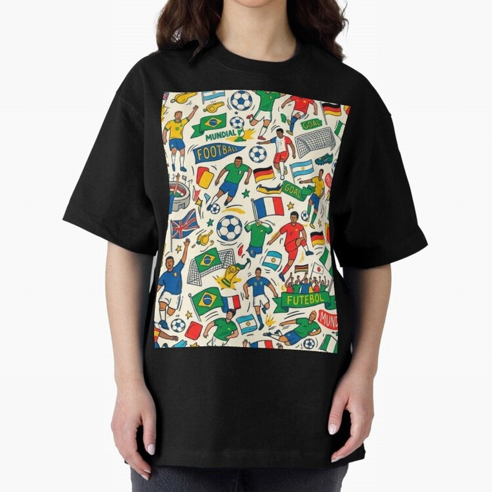 World Cup 2026: Global Football Fever Oversized T-Shirt Relive the Noise and Pride of Global Football Passion for FIFA World Cup 2026, Driven by Mbappe and Neymar, Spain and Netherlands, Champion Mindset, Group Stage Buzz, Knockout Tension and