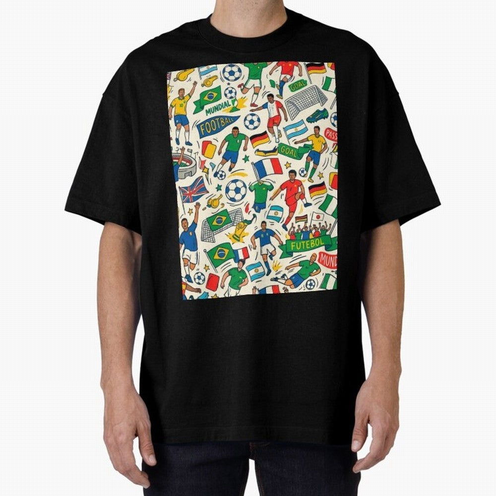 World Cup 2026: Global Football Fever Oversized T-Shirt Relive the Noise and Pride of Global Football Passion for FIFA World Cup 2026, Driven by Mbappe and Neymar, Spain and Netherlands, Champion Mindset, Group Stage Buzz, Knockout Tension and