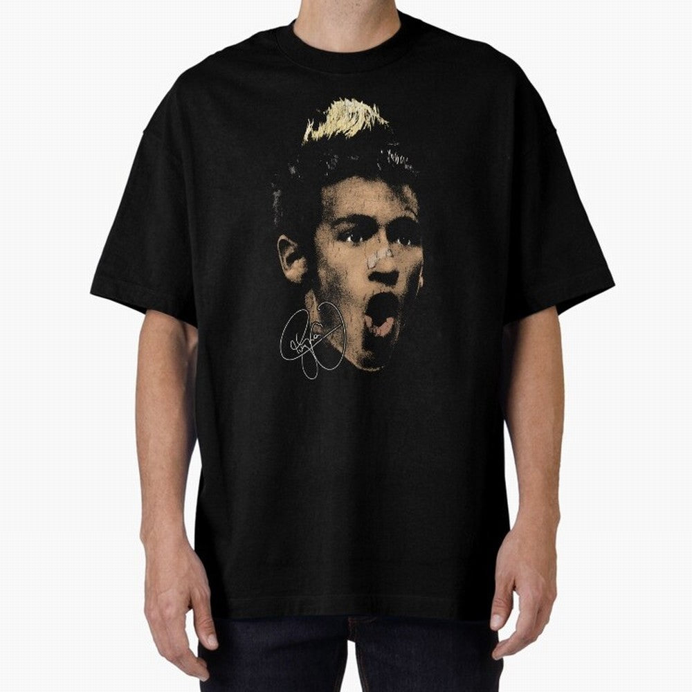 Young Neymar Illustration Oversized T-Shirt Carry the Dream of FIFA World Cup 2026 Group Stage Spirit, with Germany, Neymar, Championship Spirit, Famous Goals, Roaring Crowds and International Football Unity; Ideal for Football Dads, Football Moms,