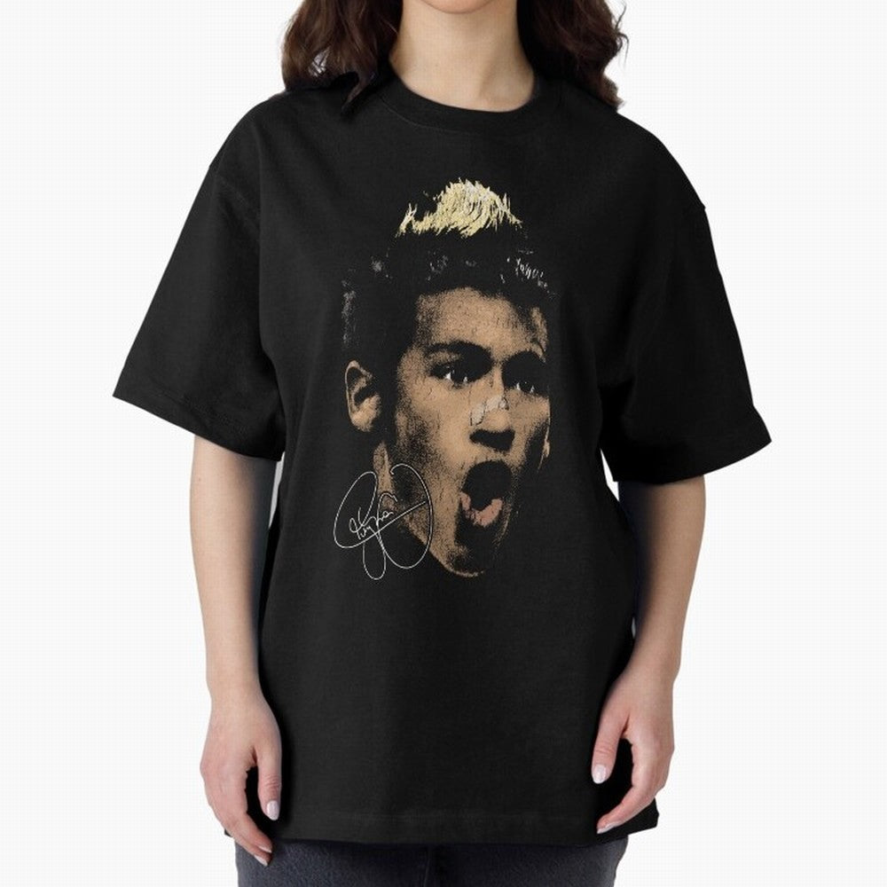 Young Neymar Illustration Oversized T-Shirt Carry the Dream of FIFA World Cup 2026 Group Stage Spirit, with Germany, Neymar, Championship Spirit, Famous Goals, Roaring Crowds and International Football Unity; Ideal for Football Dads, Football Moms,