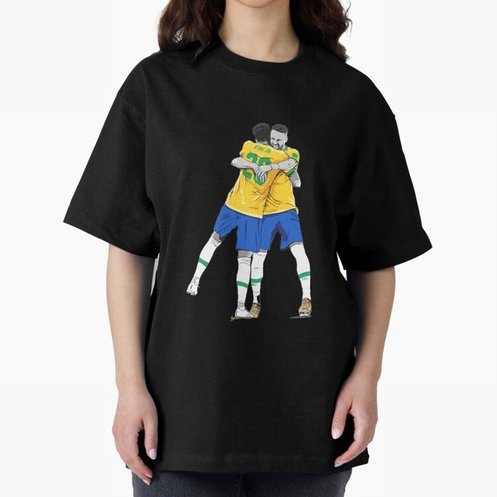BRAZIL Neymar Jr and Vini Jr World Cup Celebration Oversized T-Shirt Relive Legendary Nights from the FIFA World Cup 2026 USA Canada Mexico Journey through Messi Highlights, Argentina, France and Brazil Pride, Vintage Soccer Flavor, Modern Football