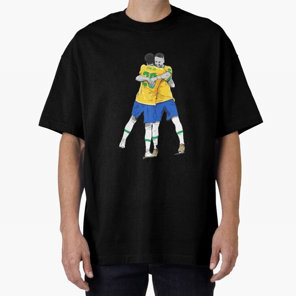 BRAZIL Neymar Jr and Vini Jr World Cup Celebration Oversized T-Shirt Relive Legendary Nights from the FIFA World Cup 2026 USA Canada Mexico Journey through Messi Highlights, Argentina, France and Brazil Pride, Vintage Soccer Flavor, Modern Football
