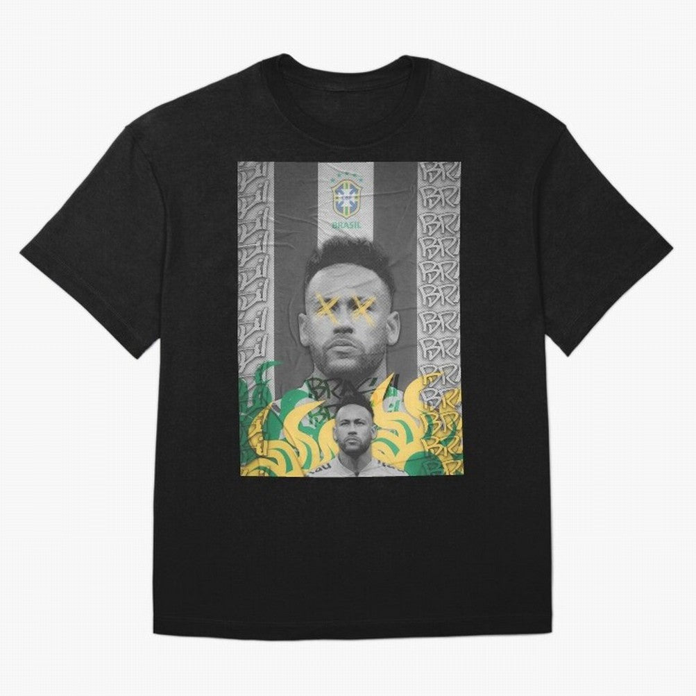 Brazil Football Star Grunge Poster Oversized T-Shirt Support FIFA World Cup 2026 Group Stage for Fans of Messi and Cristiano Ronaldo and Brazil, Bringing Championship Spirit, Famous Goals, Roaring Crowds and International Football Unity; Ideal for