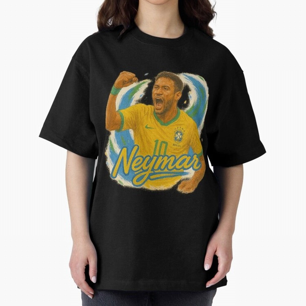 Neymar Brazil Art ¨C Dynamic Football Superstar Tribute Design	 Oversized T-Shirt Enjoy Global Football Passion for FIFA World Cup 2026, Celebrating Messi, England, Supporter Pride, Iconic Celebrations, Legendary Names and Global Match Day Energy;