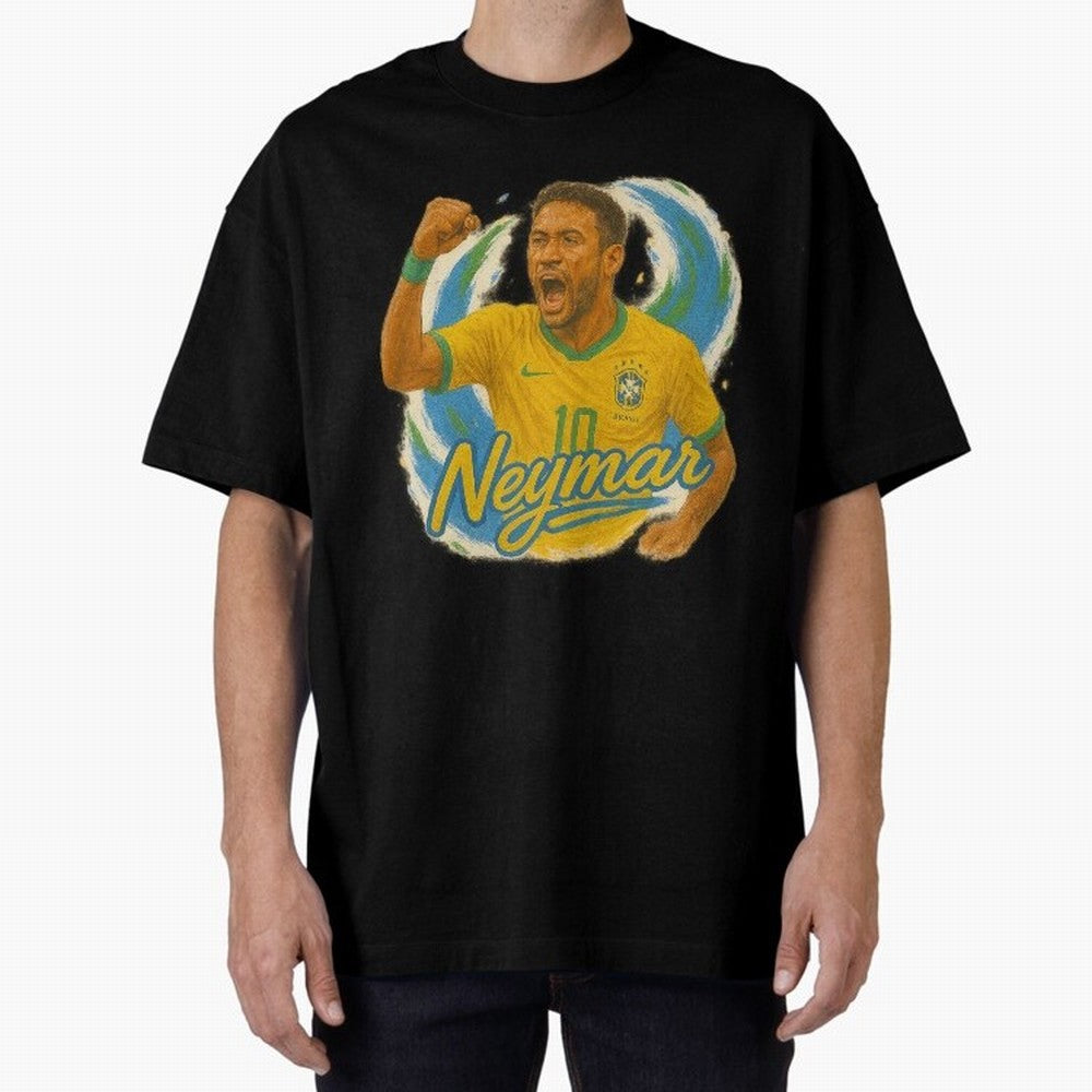 Neymar Brazil Art ¨C Dynamic Football Superstar Tribute Design	 Oversized T-Shirt Enjoy Global Football Passion for FIFA World Cup 2026, Celebrating Messi, England, Supporter Pride, Iconic Celebrations, Legendary Names and Global Match Day Energy;