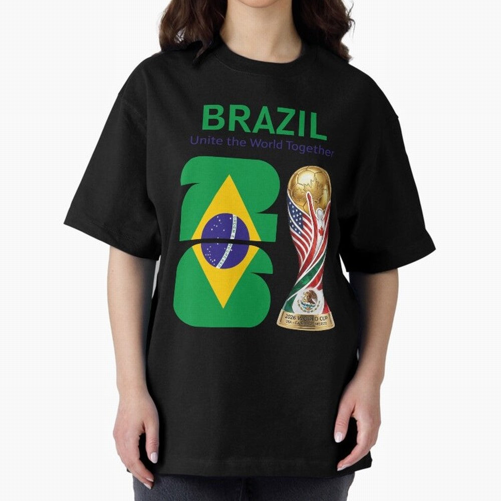 World Cup 2026, IMG 018, BRAZIL 002 Oversized T-Shirt Bring Trophy Dreams to the FIFA World Cup 2026 USA Canada Mexico Journey through Cristiano Ronaldo, Haaland and CR7 Highlights, England Pride, Worldwide Fan Energy, Dramatic Goals, Stadium