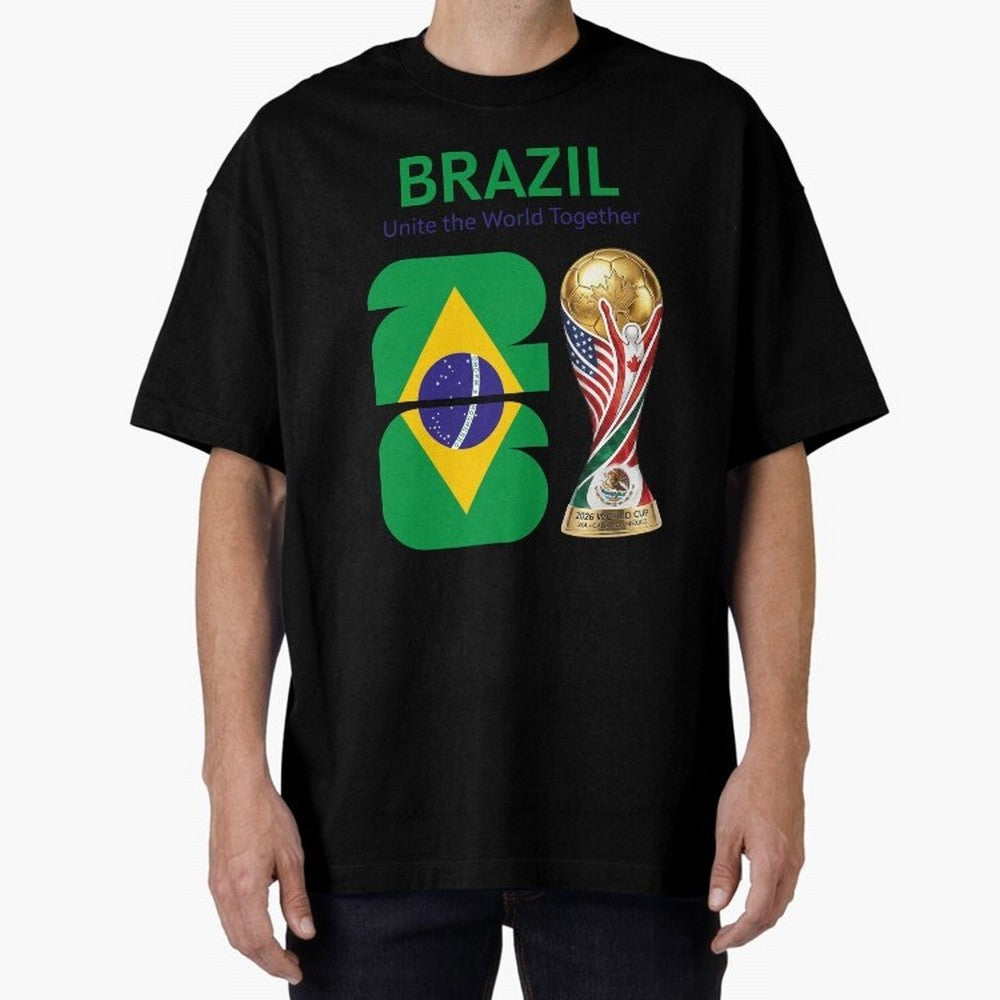 World Cup 2026, IMG 018, BRAZIL 002 Oversized T-Shirt Bring Trophy Dreams to the FIFA World Cup 2026 USA Canada Mexico Journey through Cristiano Ronaldo, Haaland and CR7 Highlights, England Pride, Worldwide Fan Energy, Dramatic Goals, Stadium