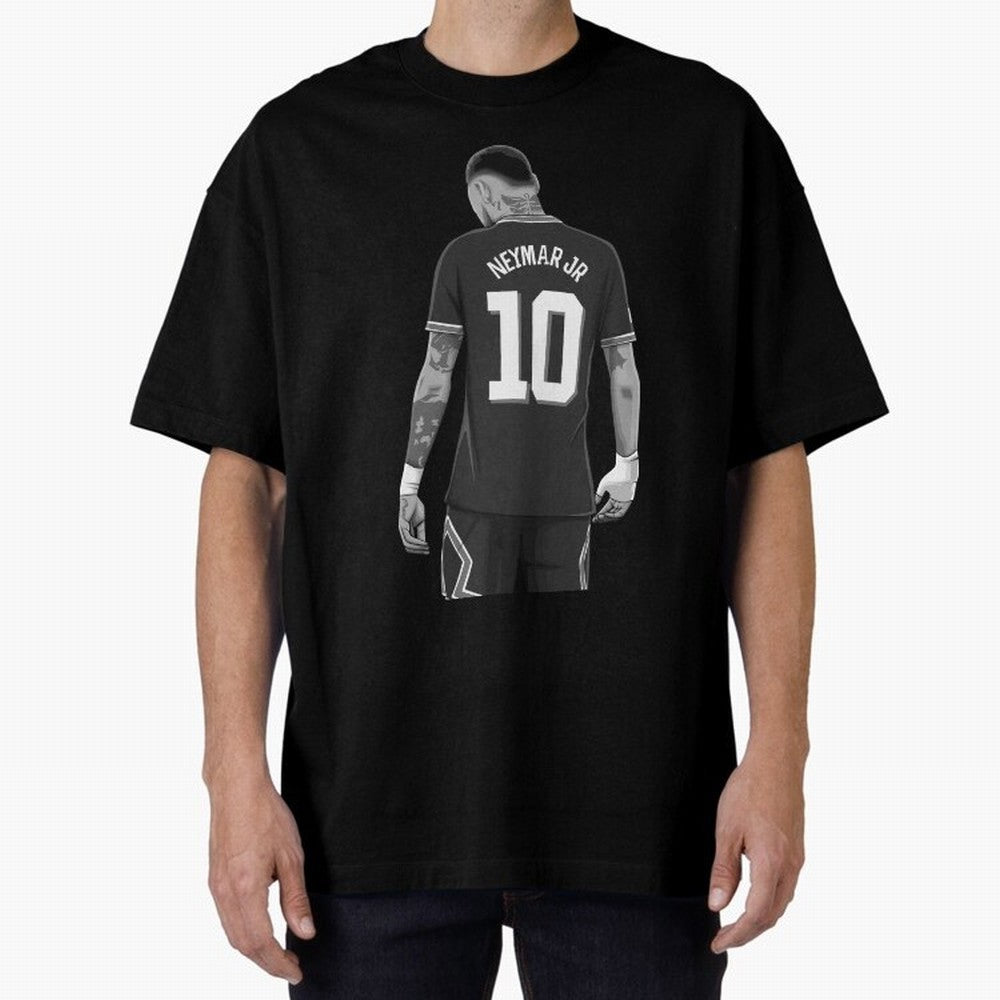 Neymar Jr Black and White Version Oversized T-Shirt Celebrate Golden Goal Energy in Global Football Passion for FIFA World Cup 2026, Celebrating CR7 and Messi, Portugal, Soccer Culture, Superstar Moments, National Team Dreams and Competitive Fire;