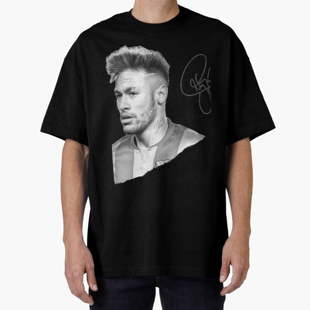 Neymar in black & white with signature Classic T-Shirt Capture the FIFA World Cup 2026 Group Stage Journey through Mbappe and Neymar Highlights, France and Portugal Pride, Vintage Soccer Flavor, Modern Football Stars, National Flags and Final Night