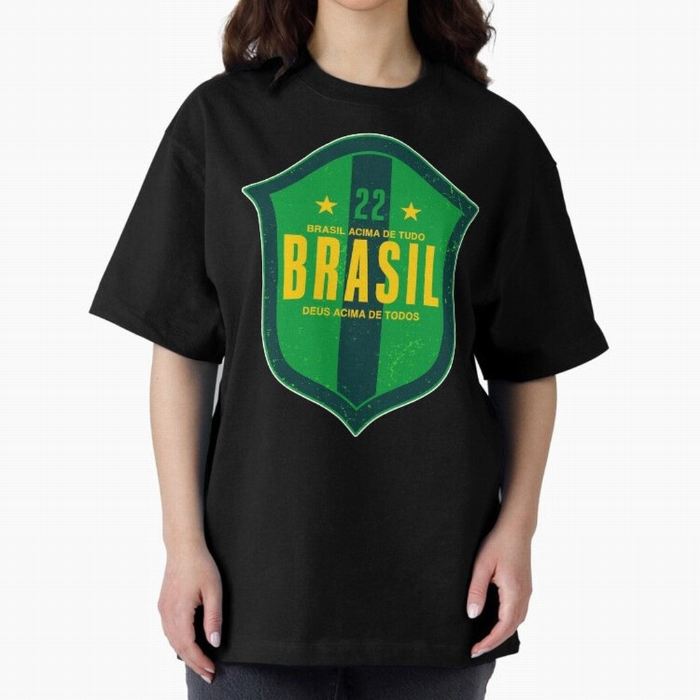 BRAS?O BRASIL 22 Oversized T-Shirt Relive the Noise and Pride of Match Day Hype around FIFA World Cup 2026 Group Stage, Neymar, Portugal, Spain and Germany, Classic Soccer Heritage, Championship Pressure, Fan Loyalty and International Pride; Made