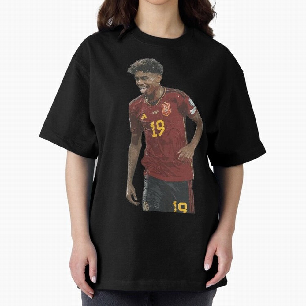 Lamine Yamal Oversized T-Shirt Show Fan Pride Across Global Football Passion for FIFA World Cup 2026, Centered on Messi, CR7 and Mbappe, Spain, Tournament Hype, Historic Matchups, Family Viewing Parties and Global Sports Pride; Perfect for People