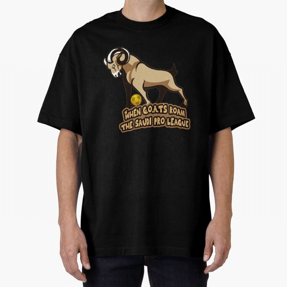 The G.O.A.T. Kings Roam the Saudi League Oversized T-Shirt Honor Football Greatness during the FIFA World Cup 2026 Journey through Cristiano Ronaldo, Haaland and CR7 Highlights, Portugal, Spain and Germany Pride, Sports Nostalgia, International
