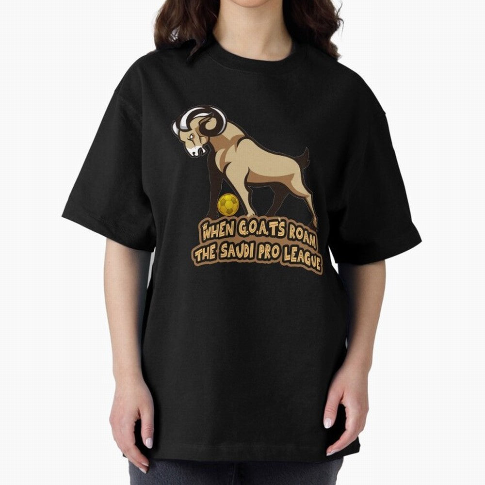 The G.O.A.T. Kings Roam the Saudi League Oversized T-Shirt Honor Football Greatness during the FIFA World Cup 2026 Journey through Cristiano Ronaldo, Haaland and CR7 Highlights, Portugal, Spain and Germany Pride, Sports Nostalgia, International