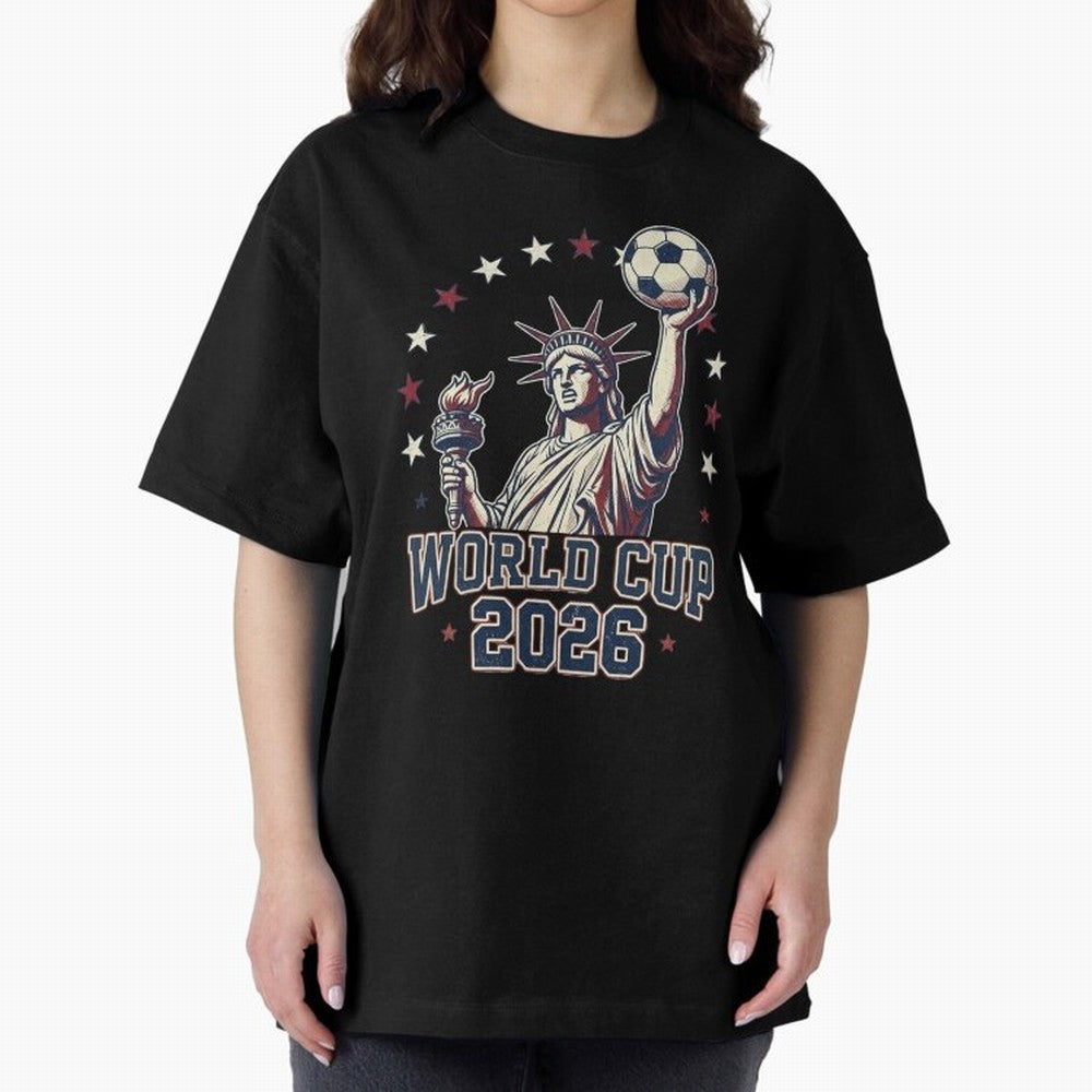 World Cup 2026 USA Soccer Statue Liberty Classic T-Shirt Stand with Global Football Passion for FIFA World Cup 2026, Featuring Haaland, Spain and Netherlands, Sports Nostalgia, International Competition, Famous Players and Unforgettable Victories;