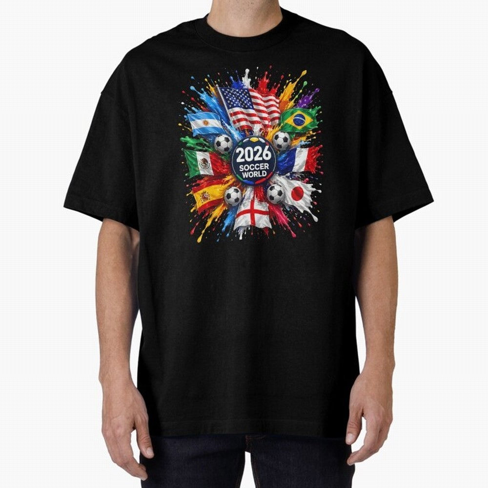 2026 Soccer World Championship Global Flags Paint Splash Sports Fan Graphic Classic T-Shirt Join Supporters Worldwide for FIFA World Cup 2026 for Fans of Messi and Argentina, France and Brazil, Bringing Match Day Excitement, Supporter Culture,
