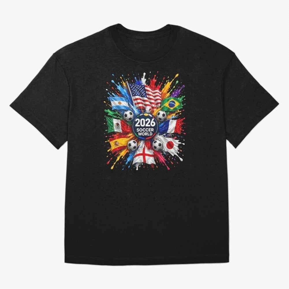 2026 Soccer World Championship Global Flags Paint Splash Sports Fan Graphic Classic T-Shirt Join Supporters Worldwide for FIFA World Cup 2026 for Fans of Messi and Argentina, France and Brazil, Bringing Match Day Excitement, Supporter Culture,