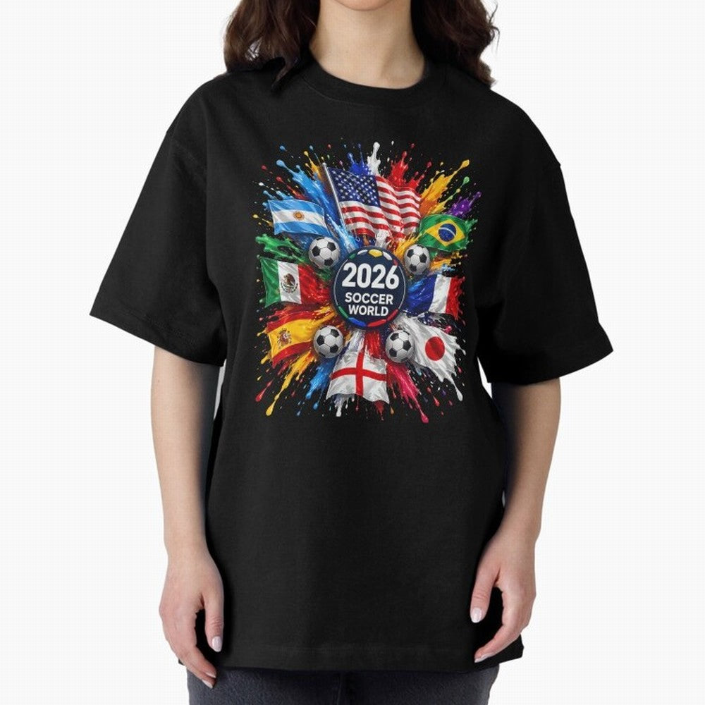 2026 Soccer World Championship Global Flags Paint Splash Sports Fan Graphic Classic T-Shirt Join Supporters Worldwide for FIFA World Cup 2026 for Fans of Messi and Argentina, France and Brazil, Bringing Match Day Excitement, Supporter Culture,