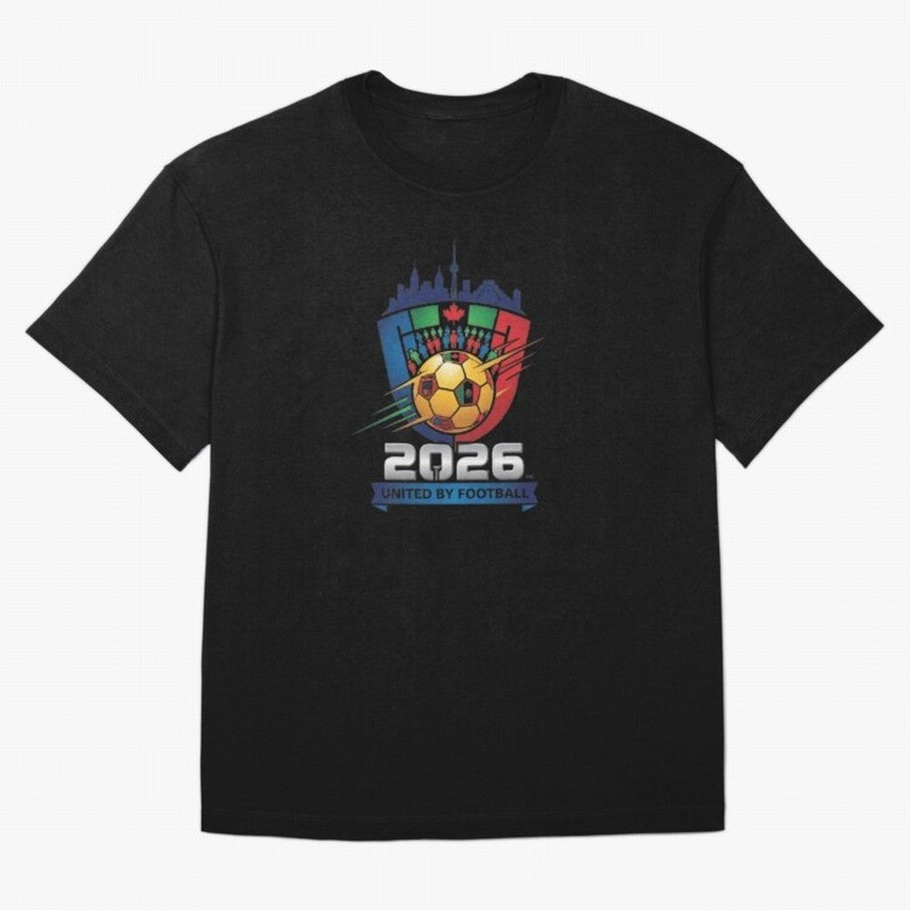 2026 World Cup United by Football Shield Emblem with Skyline Classic T-Shirt Fuel the Hype around Match Day Hype around FIFA World Cup 2026, Mbappe, England and Germany, Classic Soccer Heritage, Championship Pressure, Fan Loyalty and International