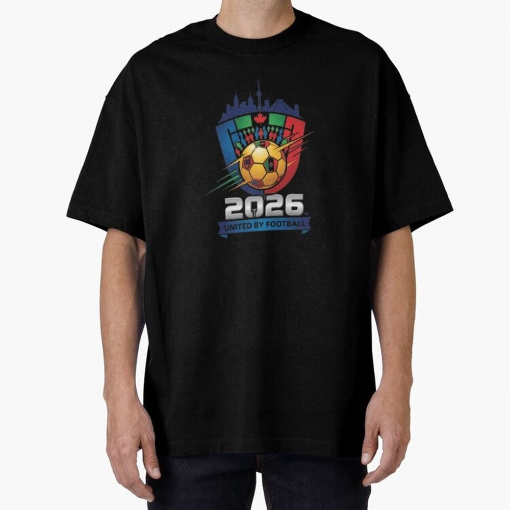 2026 World Cup United by Football Shield Emblem with Skyline Classic T-Shirt Fuel the Hype around Match Day Hype around FIFA World Cup 2026, Mbappe, England and Germany, Classic Soccer Heritage, Championship Pressure, Fan Loyalty and International