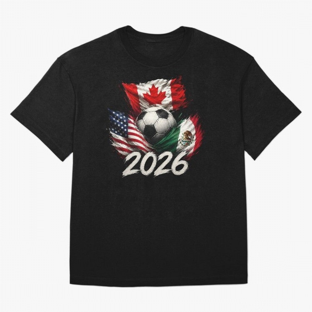 Soccer 2026 USA Canada Mexico ¨C World Football Flags Design Classic T-Shirt Mark Global Football Passion for FIFA World Cup 2026 USA Canada Mexico, with Messi, Neymar and Mbappe, Brazil, Retro Football Energy, Iconic Rivalries, Trophy Chase Drama