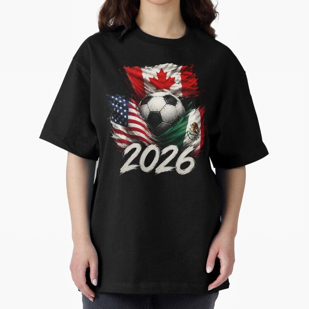 Soccer 2026 USA Canada Mexico ¨C World Football Flags Design Classic T-Shirt Mark Global Football Passion for FIFA World Cup 2026 USA Canada Mexico, with Messi, Neymar and Mbappe, Brazil, Retro Football Energy, Iconic Rivalries, Trophy Chase Drama