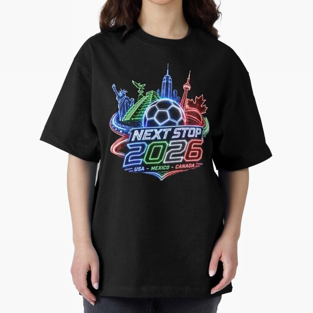 Next Stop 2026 USA Mexico Canada Neon Soccer Emblem Classic T-Shirt Show Your Stadium Side during Match Day Hype around FIFA World Cup 2026 USA Canada Mexico, CR7 and Messi, England, Supporter Pride, Iconic Celebrations, Legendary Names and Global